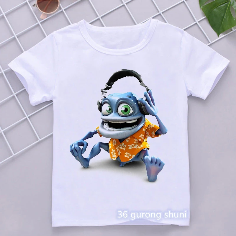 T-Shirt Blanc à Manches Courtes pour Garçon, Vêtement de Style Hip Hop, Imprimé de Dessin Animé Grenouille Elin, Livraison Directe