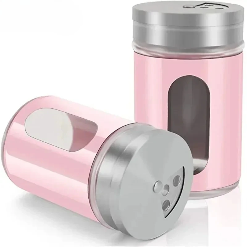 2 PCS Stainless Steel Seasoning Bottle Set with Porous Rotating Lid  Outdoor Barbecue Peppercorn Seasoning Bottle Kitchen Tools