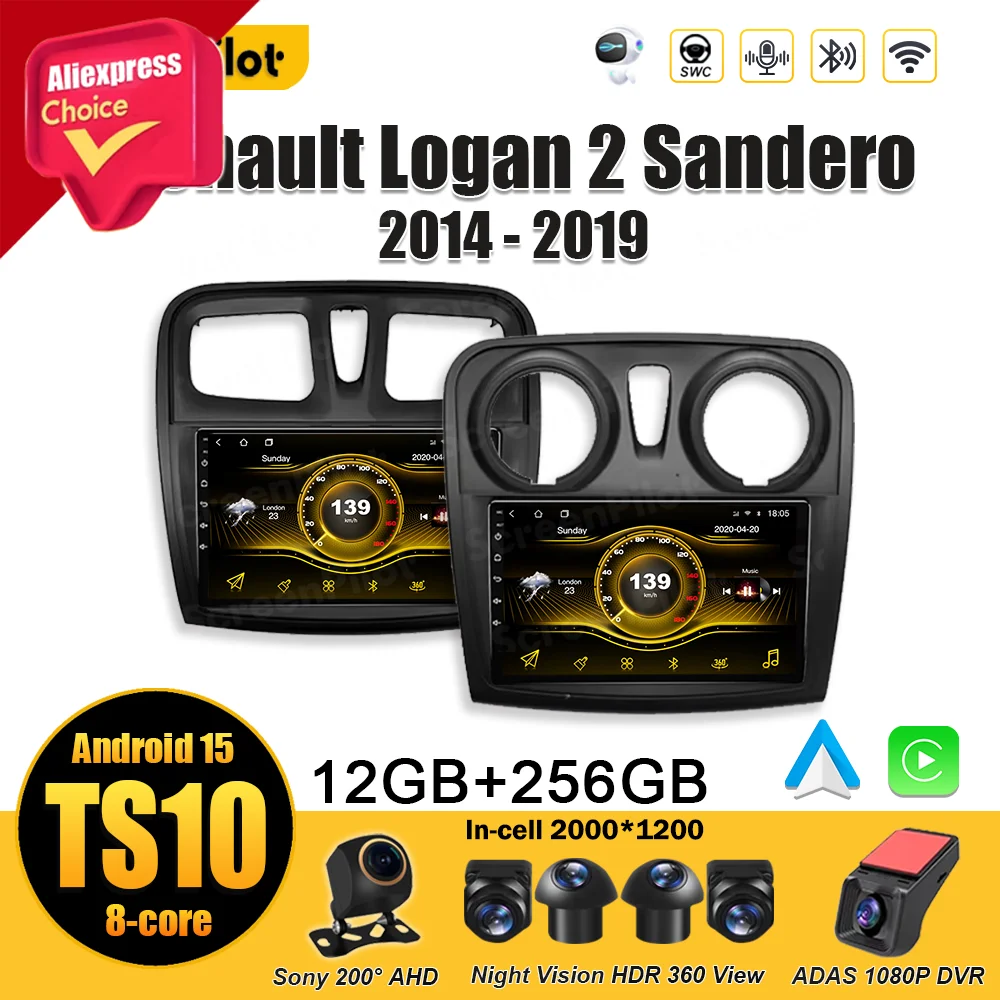 Android 16 For Renault Logan 2 Sandero 2014 2015 - 2019 Stereo Head Unit Android Auto Multimedia Video Player Touch Screen RSD