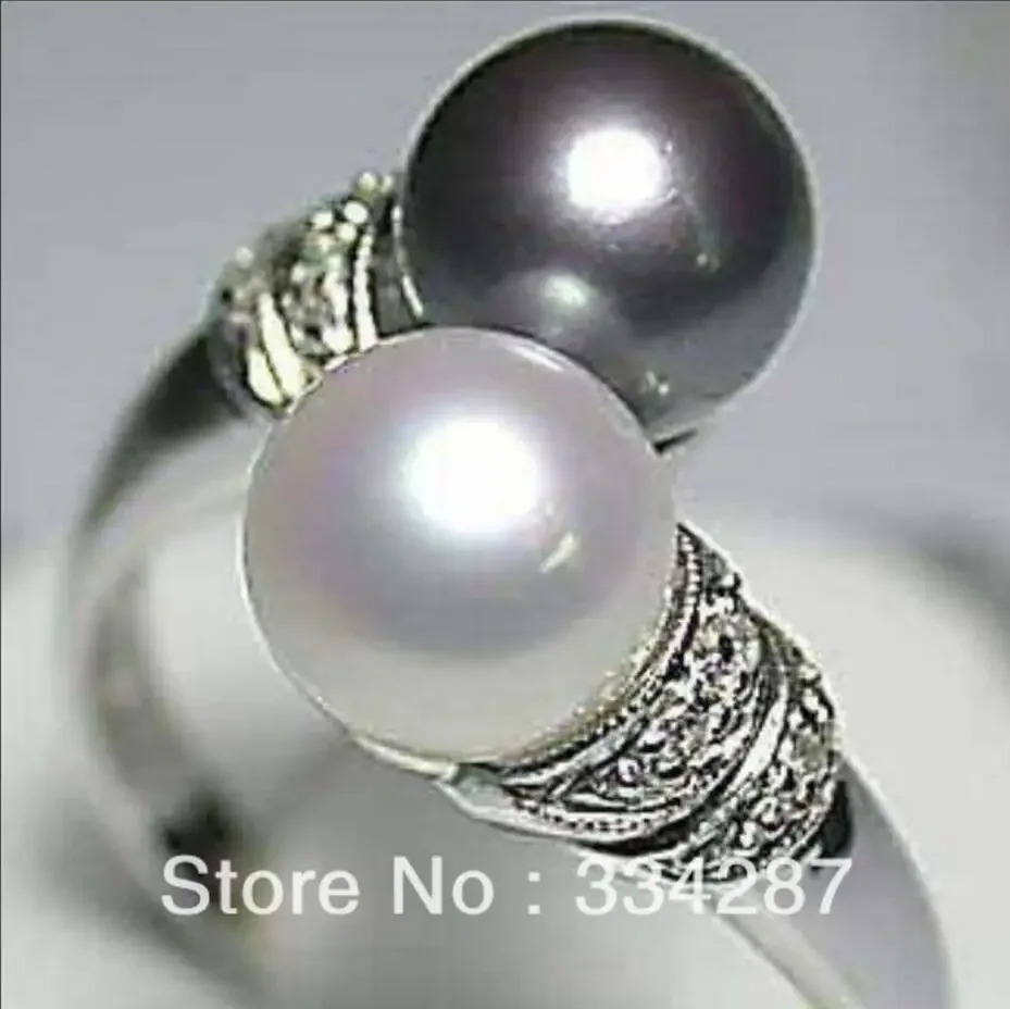 5 colors! fancy twins 8mm white/pink/yellow/black shell pearl 18K  ring #7,8,9,