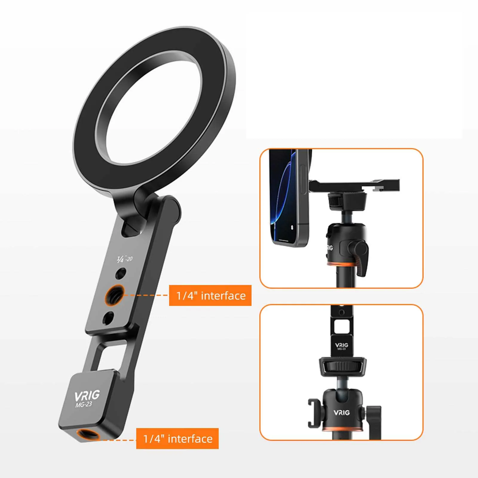 

VRIG MagSafe Магнитный держатель телефона с холодным башмаком 1/4 "-20 Крепление для настольного телефона на штативе для MagSafe iPhone Android Mic Lights