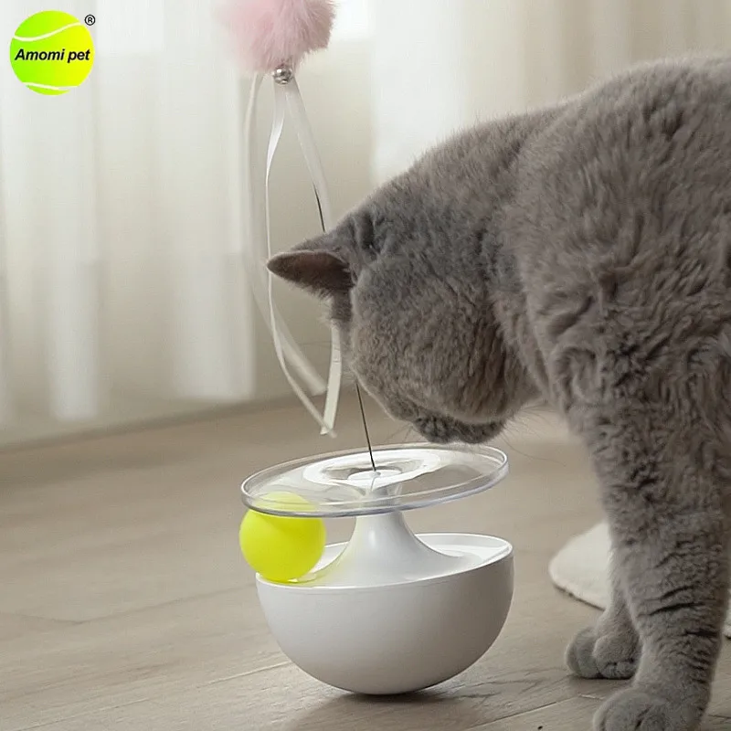 

Pet Cat Tumbler Toy with Feather Ball Swing Toys Cats Leaking Food Ball Self-hey Tumbler Funny Puzzle Interactive Toy for Cats