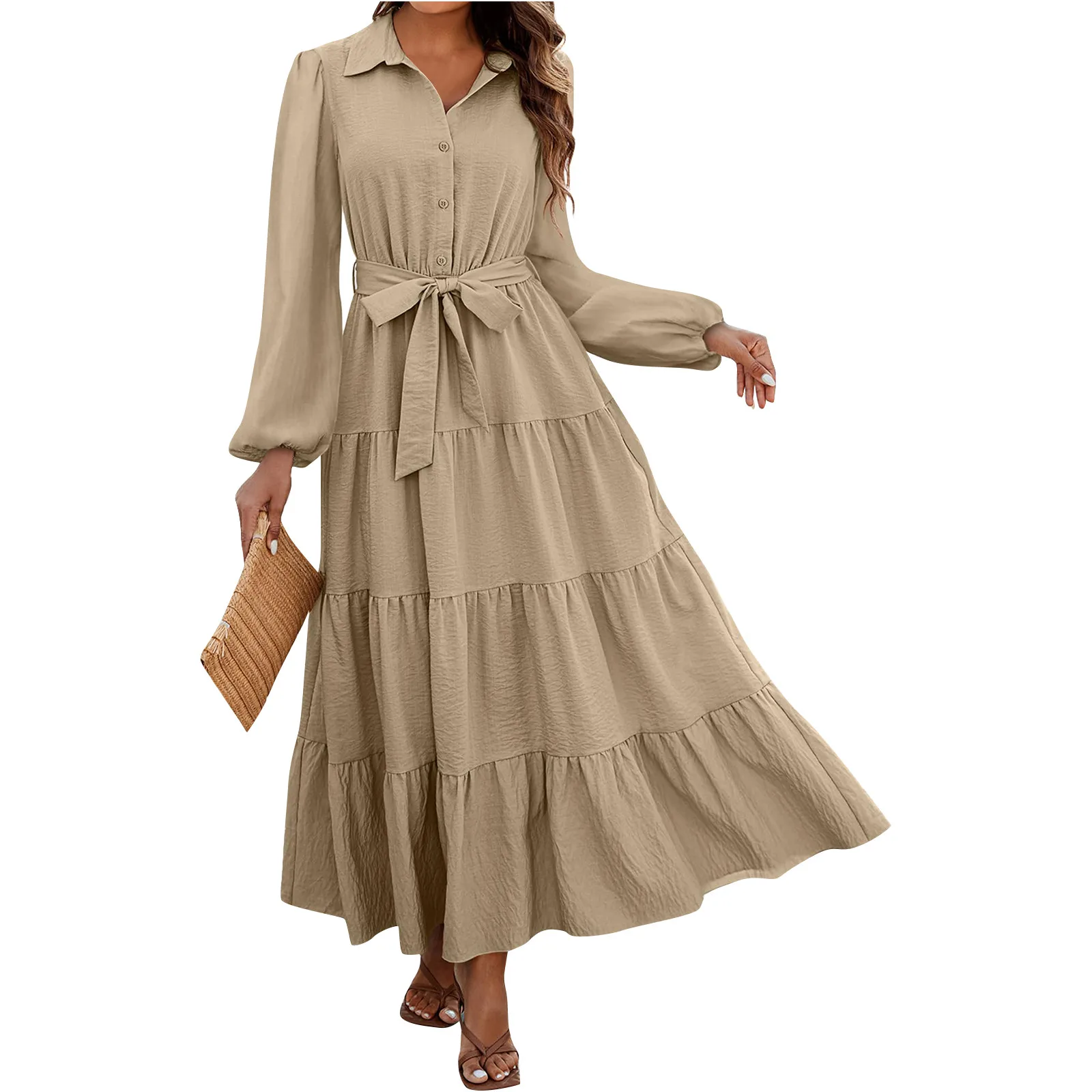 Summer Women\'s Elegant Dress New Fashion Casual Short Sleeve O-Neck Solid Color Retro Cotton Comfortable Loose Pocket Long Dress