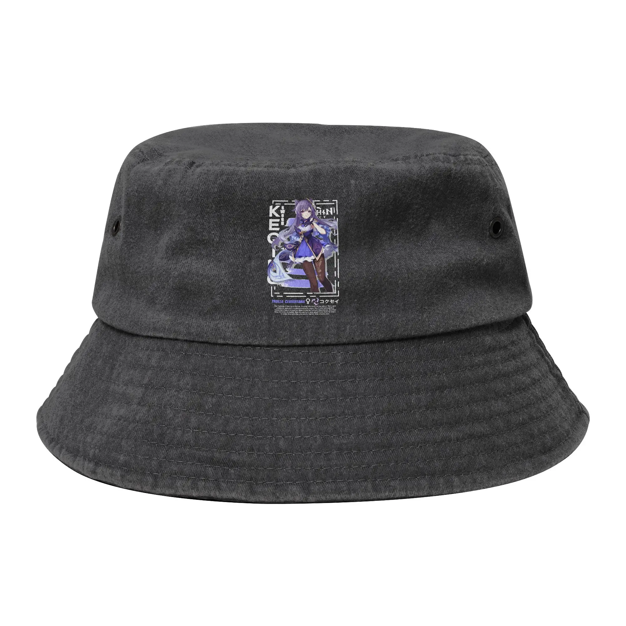 Genshin Impact Keqing  Bucket Hat for Women Men Vocation  Distressed Washed Sun Hat UV Protection for Vacation Fishing Caps