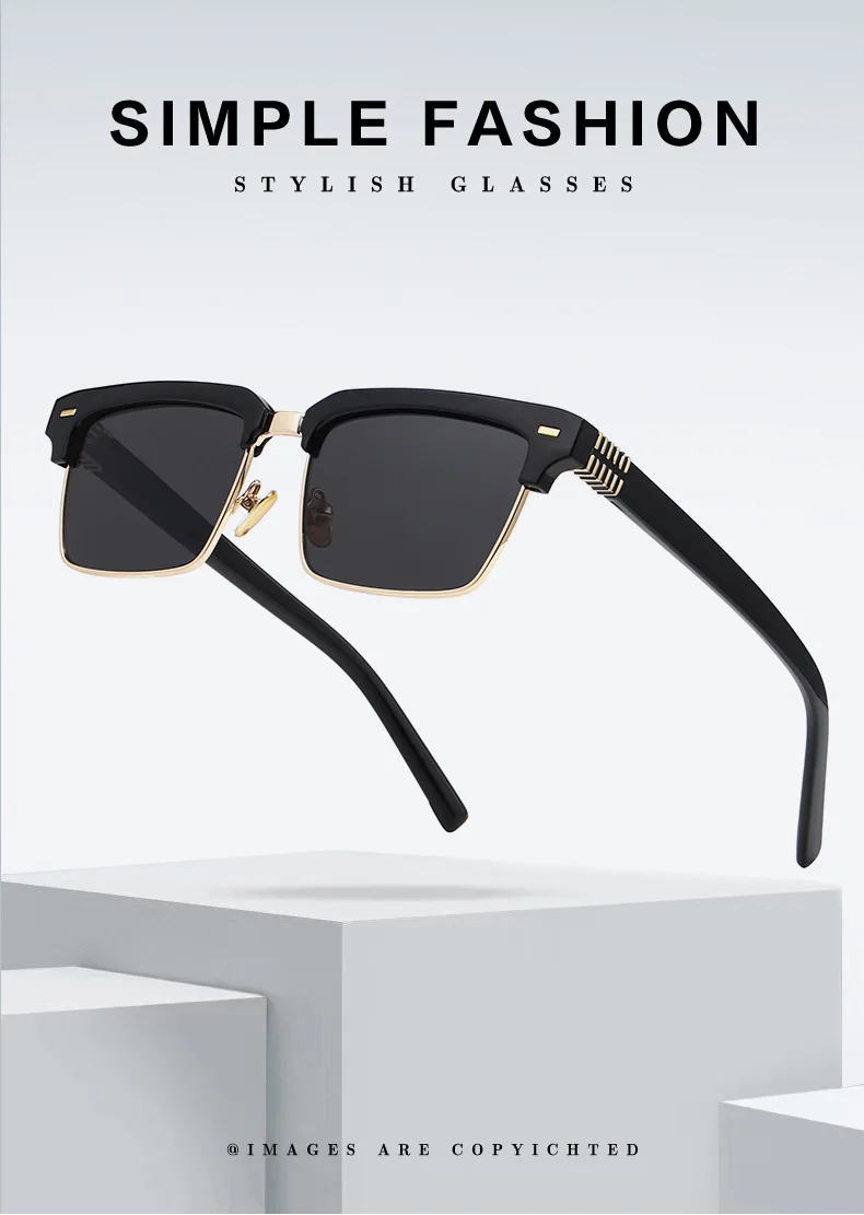 SHAUNA Fashion Nieten Halbrahmen Sonnenbrille UV400 Quadratische Anti-Blaulicht-Brille – Detail 4