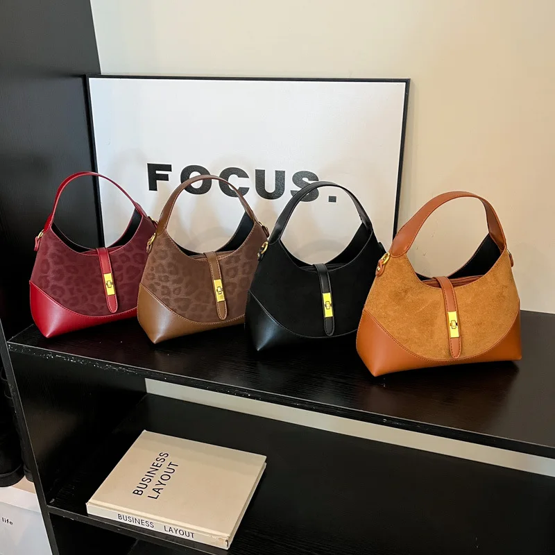 Hot-Selling Autumn Winter Color-Block Splicing Large Capacity Versatile Crossbody Bag Commuter Handbag Bucket Bag