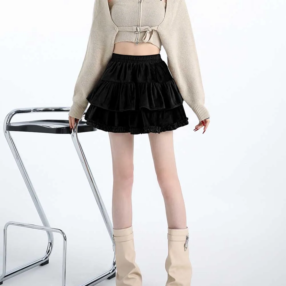

Casual Outings Ballet Style Skirt Ballet Style A Line Skirt Ruffle Apricot Polyester Fabric Solid Color Pattern