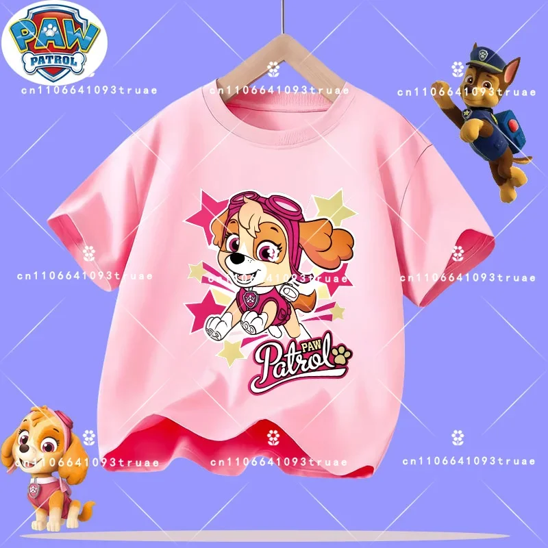 2026 PAW Patrol Summer 100% Cotton T-shirt for Children - Short Sleeve Girls' Casual Shirt -Boys'Sports Shirt with Cartoon Print