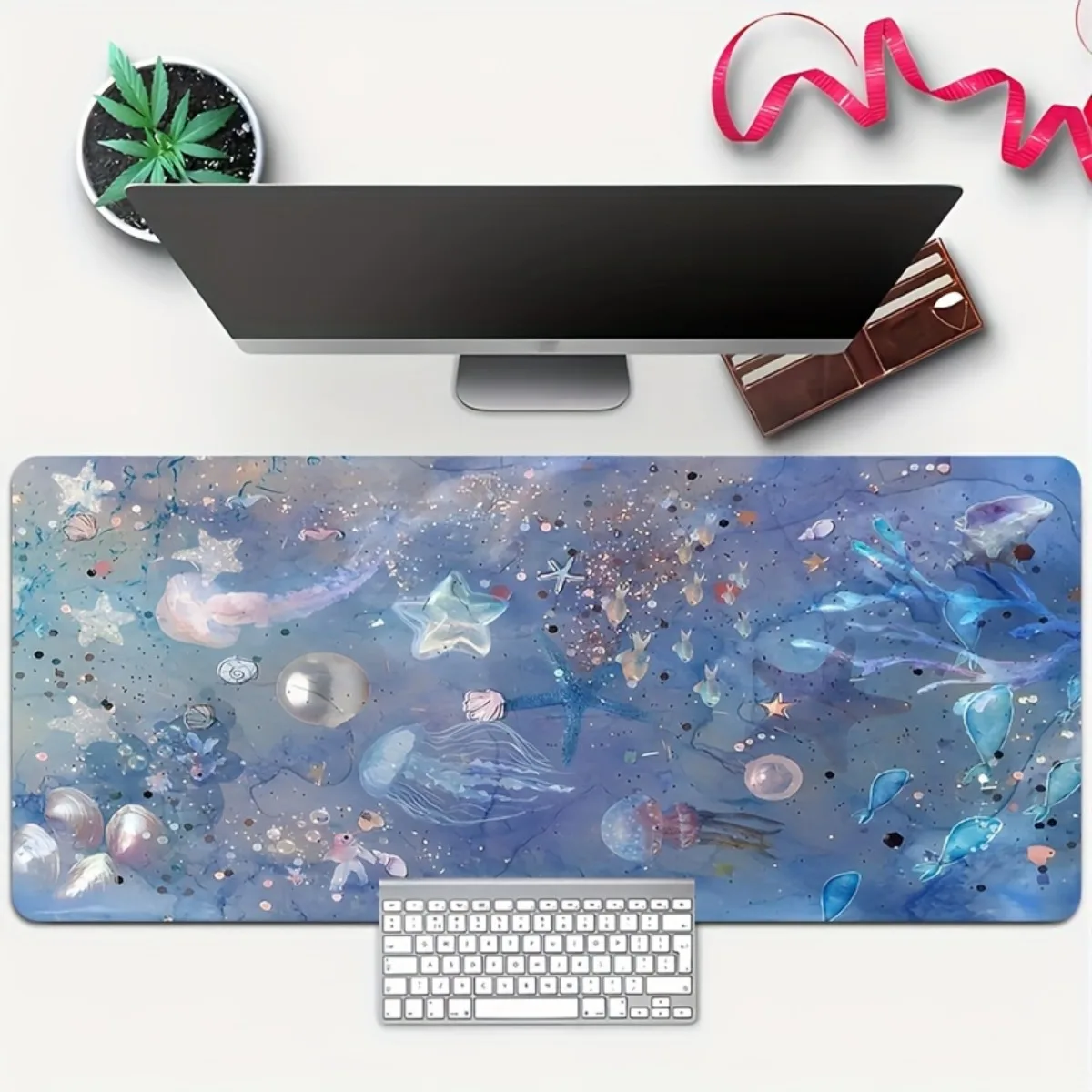 Ocean World Decorative Mouse Pad Rubber Non-Slip Stitched Edge Durable Desk Mat for Gaming Study Office Gift