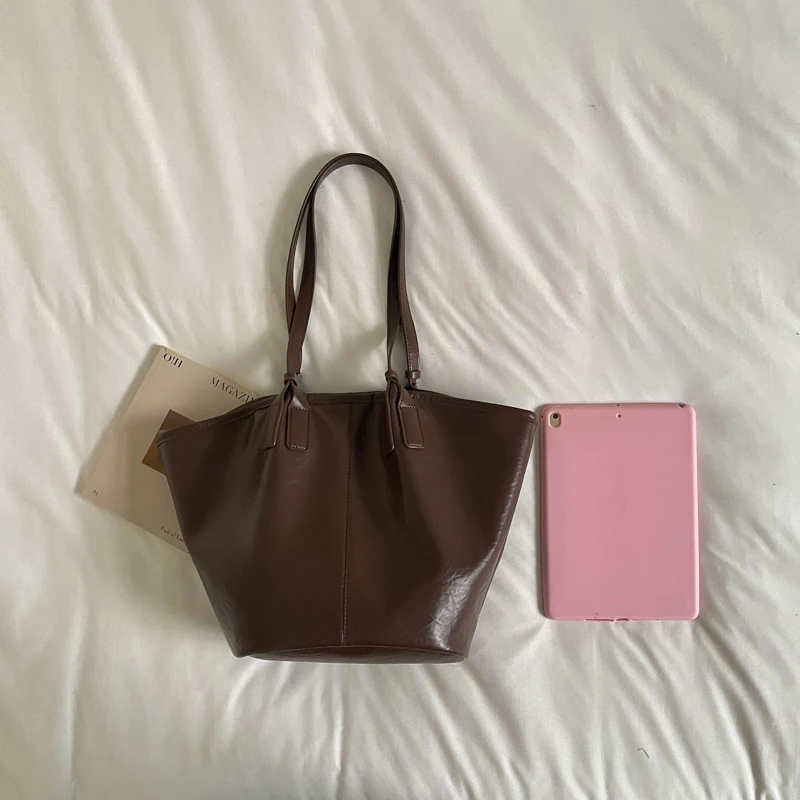 Overs ize Shopper Bag einfach lässig große Kapazität Tote Frauen Handtaschen Designer Tasche Luxus weiche Leder Umhängetasche schwarz Bolsos – Detail 10
