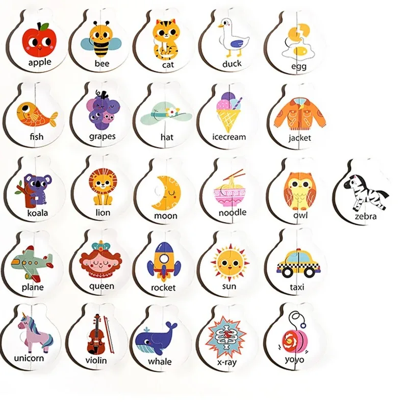 -Wooden Ladybug Alphabet Matching Puzzle, Double Sided Cards, Words And Letters Learning Toy for Kids, Interactive Tabletop Game