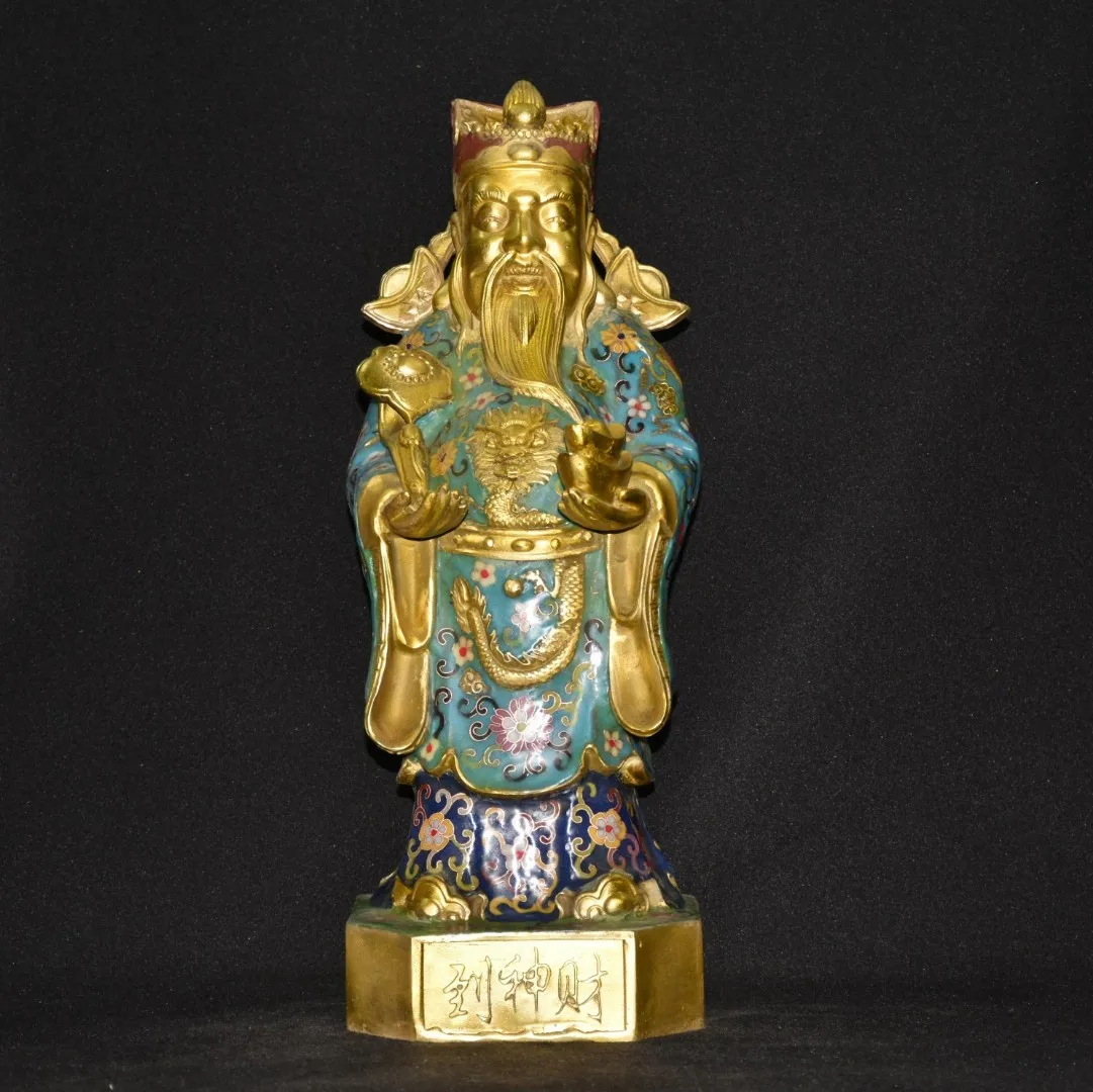 

17"Tibetan Temple Collection Old Bronze Cloisonne Enamel Flower Yuanbao coins God of Wealth Ruyi Immortal Buddha Worship Hall