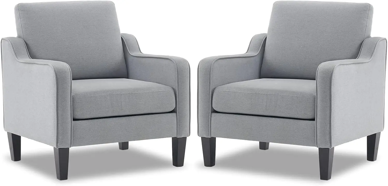 Modern Accent Chairs Set of 2,Comfy Grey Armchair for Bedroom,Living Room Upholstered Sofa Chair Reading Chair for Small