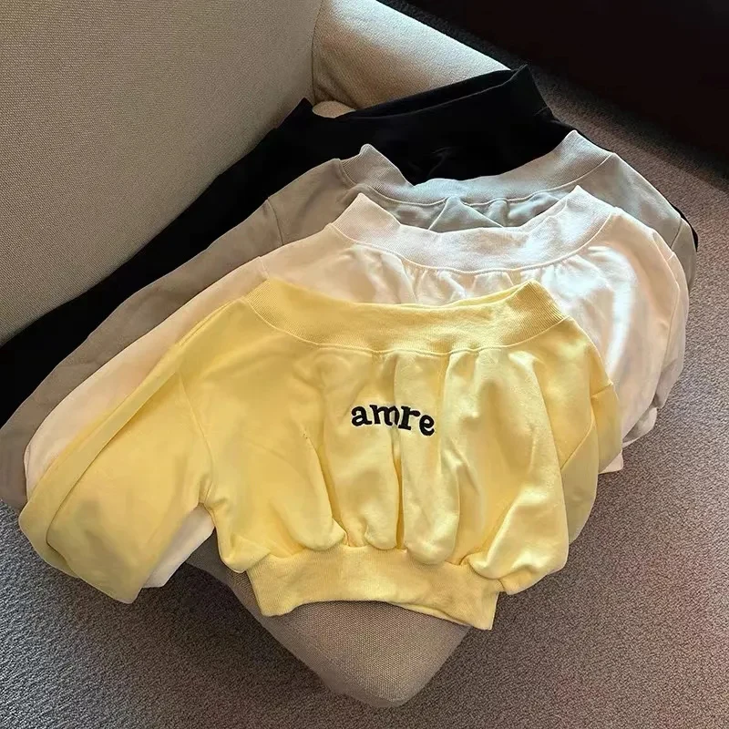 Letter Embroidered Crop Sweatshirt Women Y2K Korean Chic Sexy Off Shoulder Casual Hoodies Female Autumn Long Sleeve Pullover Top