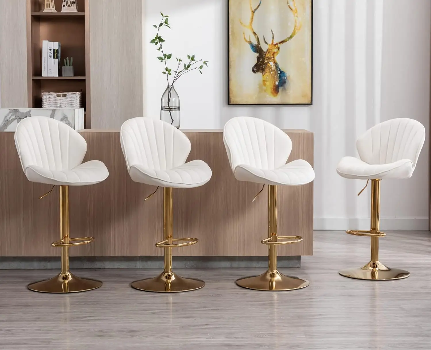 

Velvet Swivel Bar Stools 4pcs Counter Height W/ Back Gold Base Adjustable Upholstered Kitchen Island Cream Customized