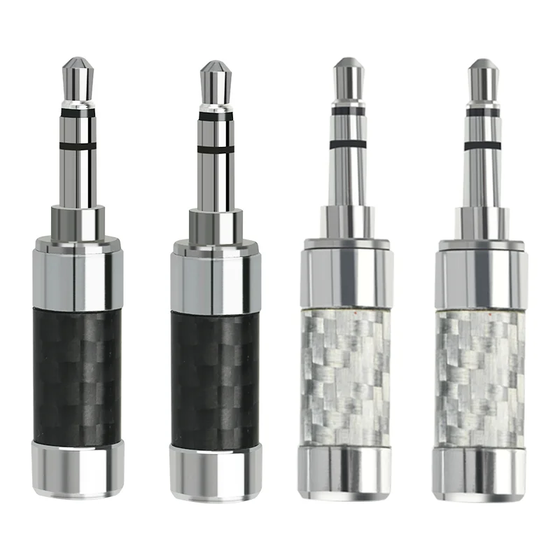 

2Pcs Carbon Fiber Copper 3.5mm Plug Rhodium Plated Headphone Stereo Audio Jack Male AUX Solder Wire Connector