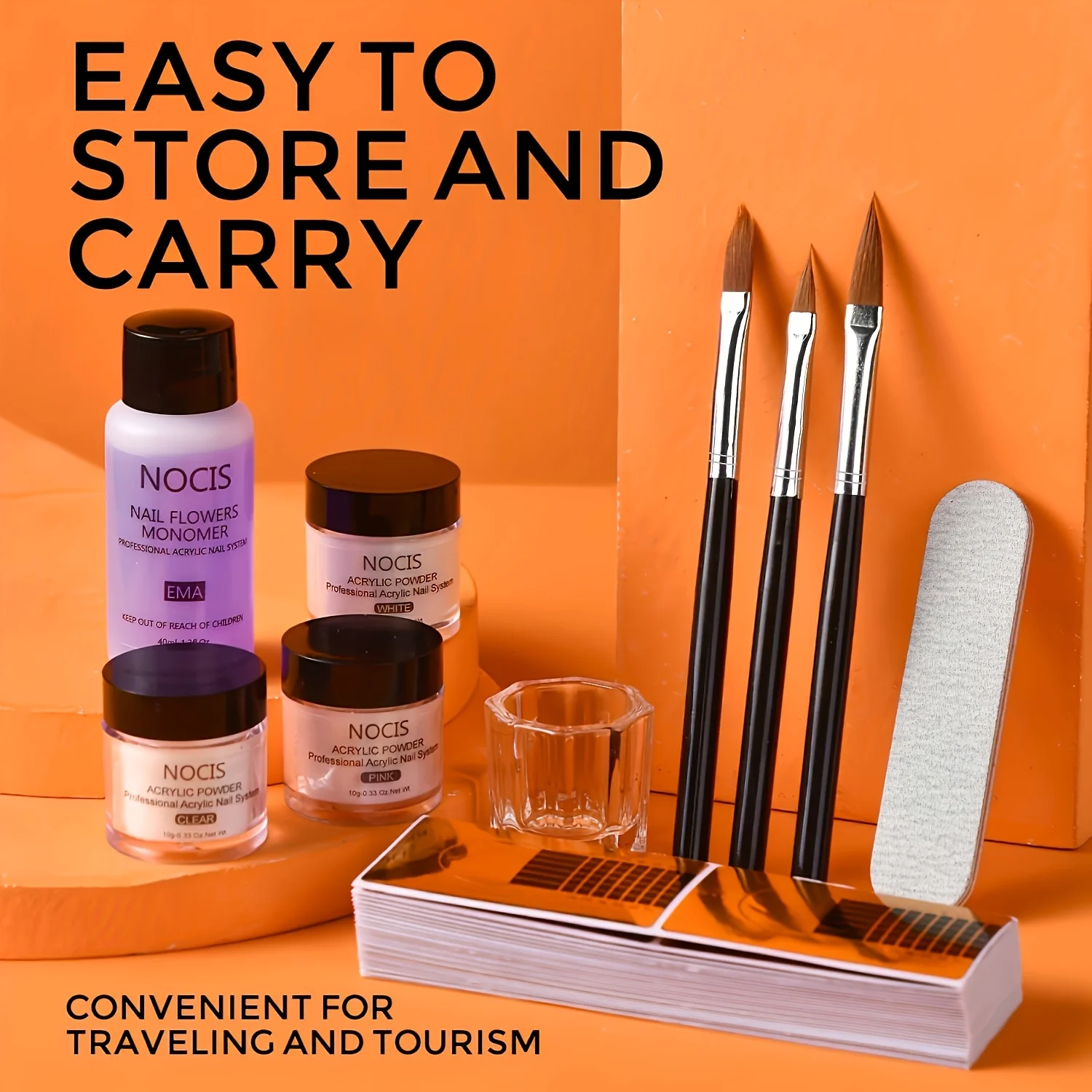 

Christmas Gift: Beginner Acrylic Nail Kit with White, Pink, Clear Acrylic Powder & EMA Monomer Liquid. Includes Nail Brush