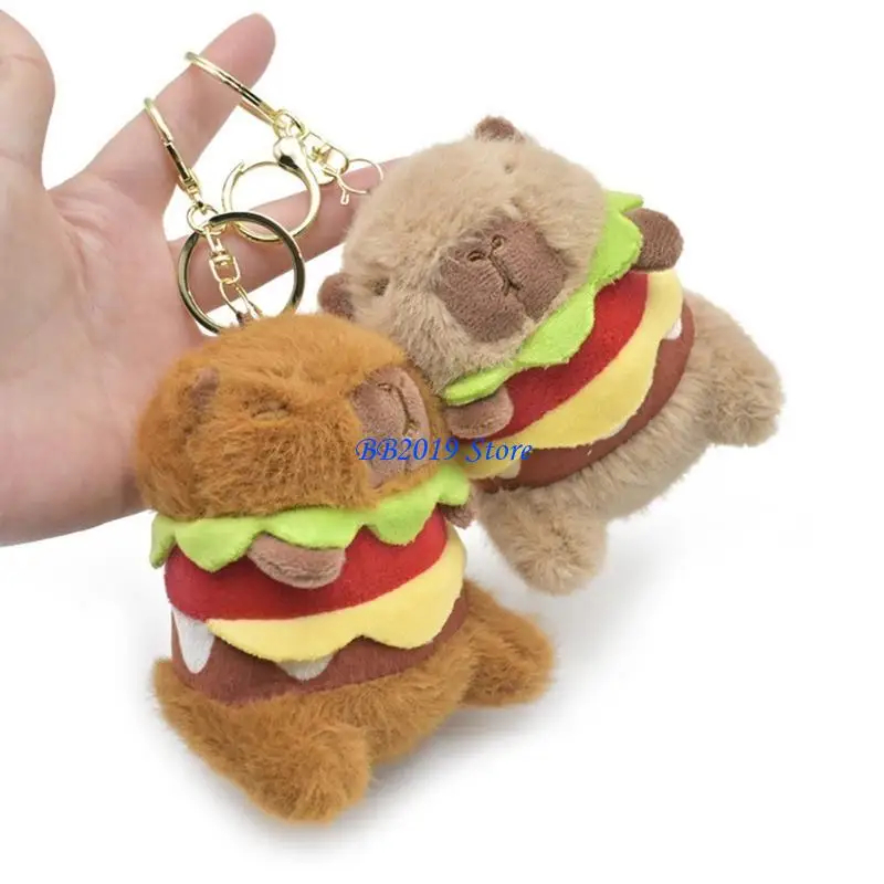 Q0KB Cartoon Plush Keyring Capybara Doll Ornaments Carkey Pendant Women Purse Decors