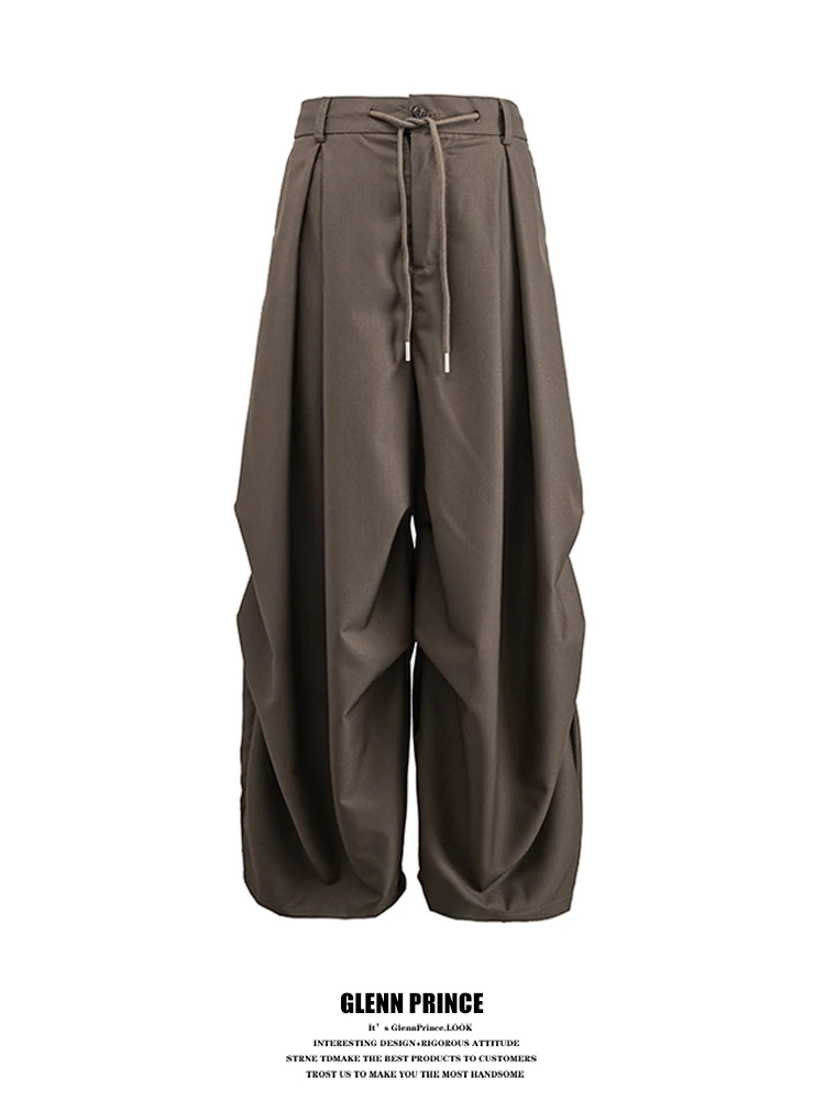 

American Retro Trousers Men's Loose Drapey Casual West Pants Design Sense Dstring Folded Soldier Pants Spring Leisure