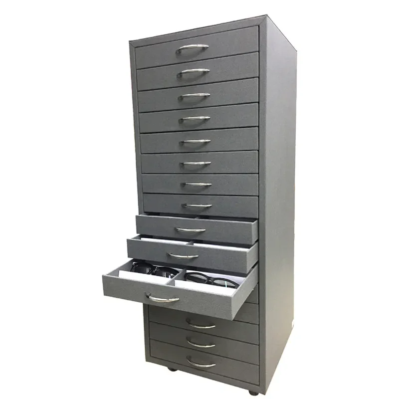 Wholesale 13/16 Trays Sunglasses Display Stand Storage Box Case Stand Grey Glasses Storage Showcase