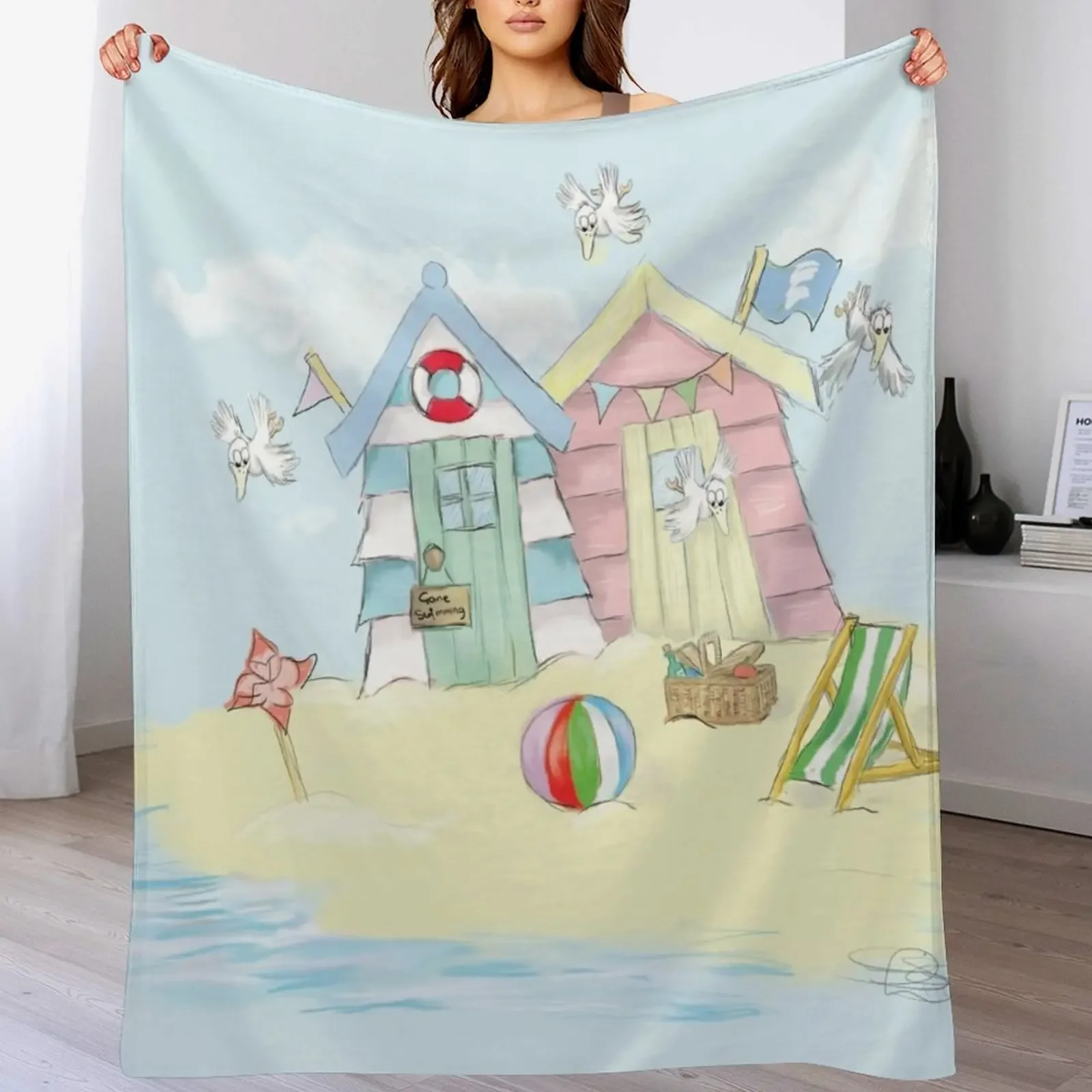 

Beach Huts - Gone Swimming Throw Blanket Tourist warm for winter Baby Blankets Sofas Of Decoration Blankets