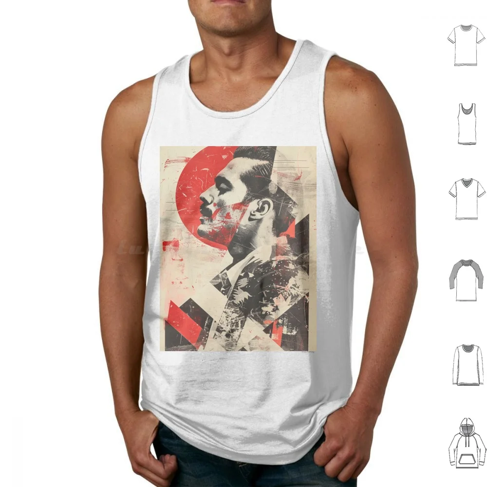Freddie Tank Tops Print Cotton Music Iconic Musician Vibrant Colors Abstract Art Expressionism Retro Style Dynamic