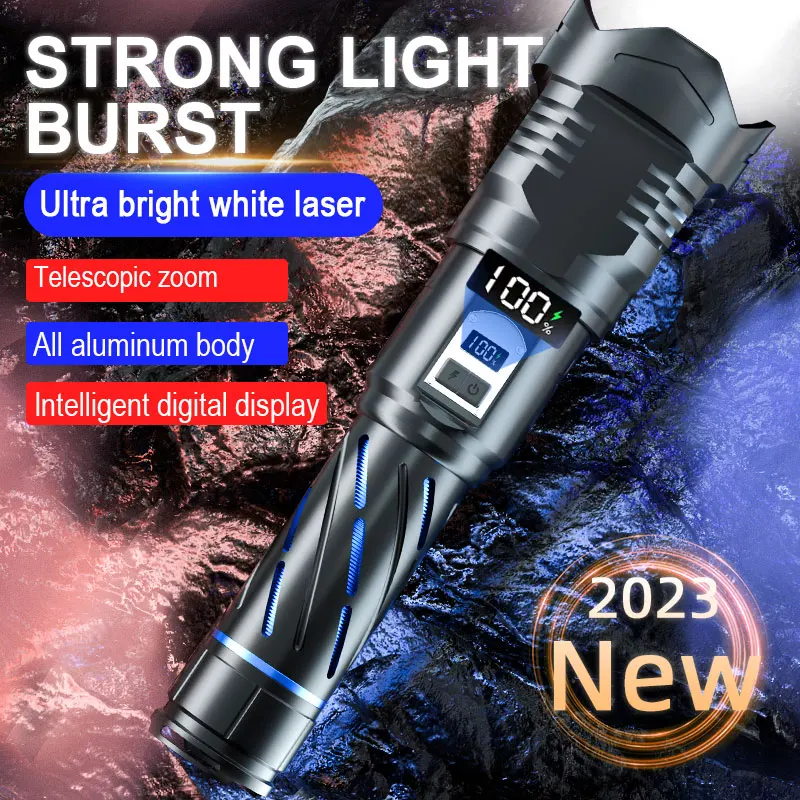 Powerful Laser Flashlights Telescopic Zoomable Torch Light Portable Tactical 4 Lighting Modes Camping Long Range Flashlight Lamp