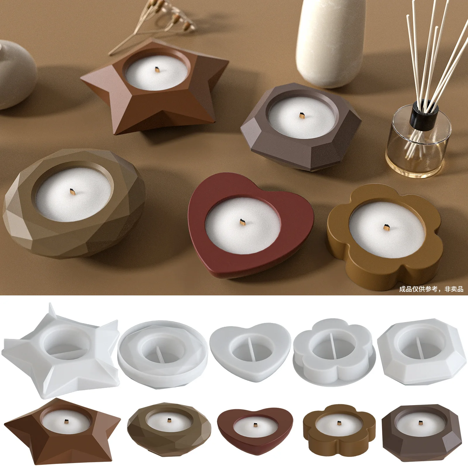 

DIY Round Square Love Heart Shaped Candle Cup Silicone Mold Resin Candlestick Base Storage Jar Silicone Mould For Plaster