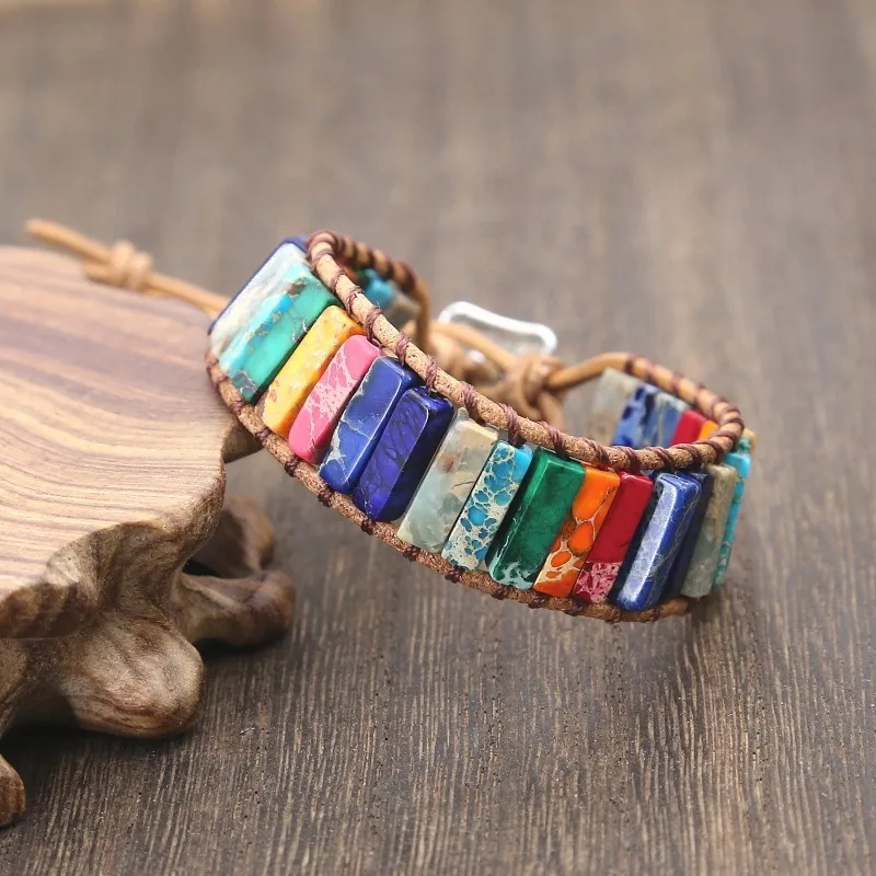

Bohemian Square Smuding Natural Stones Bracelets for Women Ethnic Colorful Hand-woven Rope Wrist Bangle Creative Party Jewelry