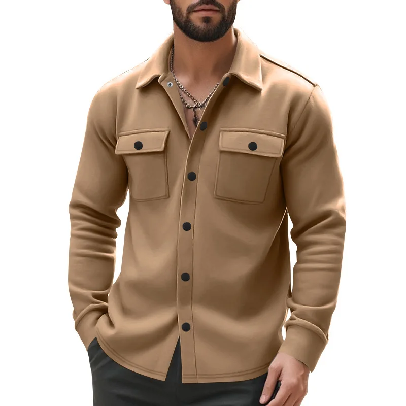 Herbst und Winter neue lässige Herren jacken Fleece gefütterte Revers Multi-Pocket Workwear Stil einfarbige Freizeit jacke Mantel Männer