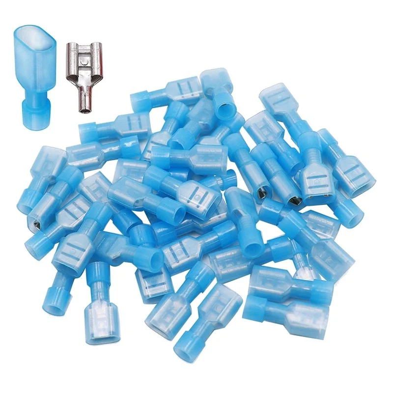 

100pcs Nylon Female Cable Wire Connector FDFN2-250 FDFN2.5-250 Brass Insulated Spade Terminal Joint 22-10AWG Eletrico
