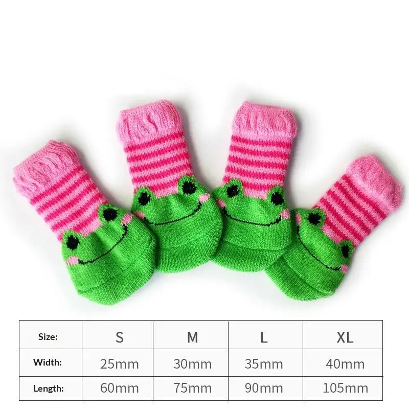 4Pcs Cartoon Pet Cat Dog Floor Anti-slip Socks Prevent Scratching And Dirt Warm Soft Pet Kitten Puppy Feet Paw Protector Socks