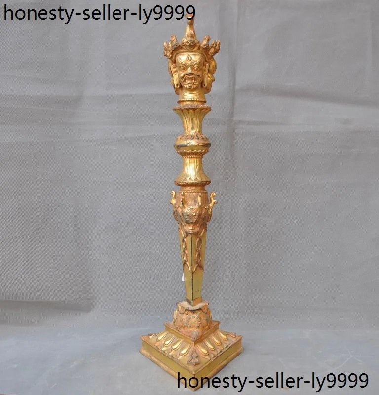 Tibet bronce 24k oro caballito dorado Mahakala cabeza de bestia Dorje Vajra phurpa daga
