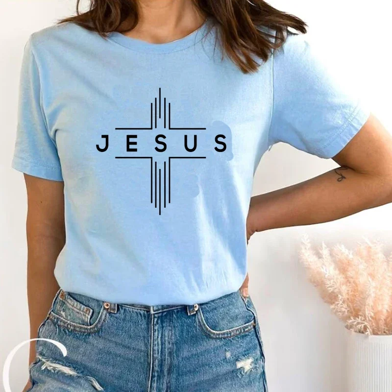 Y2k Short Sleeves Sunmmer T Shirt  Jesus Cross Women T Shirt Religious Clothes Harajuku Cotton Christian Clothes Female Top