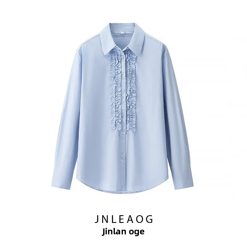 JNLEAOG 秋の新作レディースファッションフロントチェストレイヤード装飾シャントンシャツルーズフィット長袖ポリエステル繊維