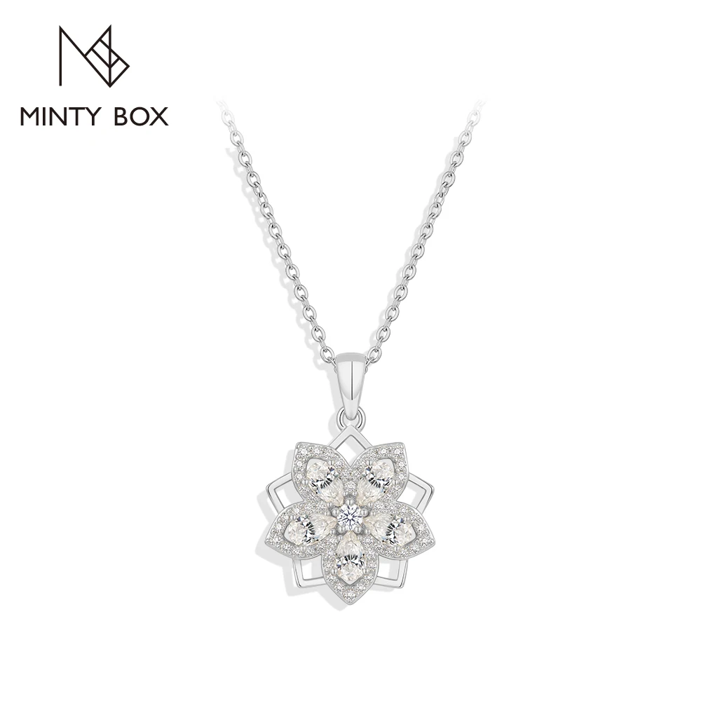MINTYBOX Sparkly Snowflake Moissanite Pendant S925 Silver Women Rotatable Necklace Romantic Anniversary Gift Top Quality Jewelry