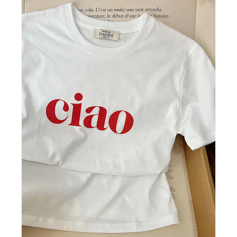 روان 5C789 تشاو رسالة الجرافيك طباعة المرأة تي شيرت الصيف س الرقبة قصيرة الأكمام سيدة البلوز الكلاسيكية عادية خمر فام