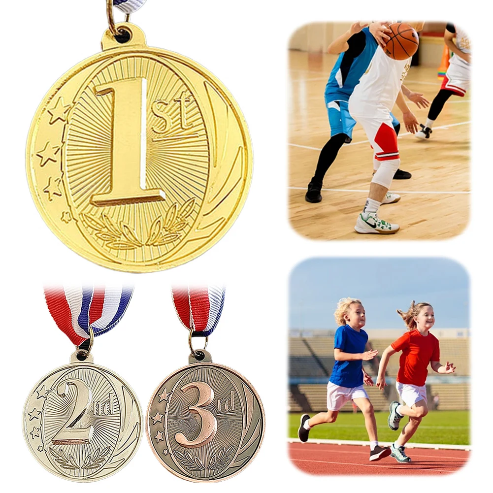 5 سنتيمتر الذهب/الفضة/البرونزية ميدالية المكافآت الرياضية مع شريط الرقبة الطلاب المكافآت المعدنية الفائزة ميداليات لألعاب كرة الماراثون #1