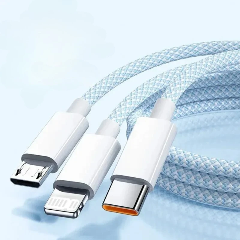 3 In 1 USB Charging Cable 6A Fast Charge Cord Type C Micro USB To Lightning For iOS Android Phone 1.2M 2M 3M Data Sync