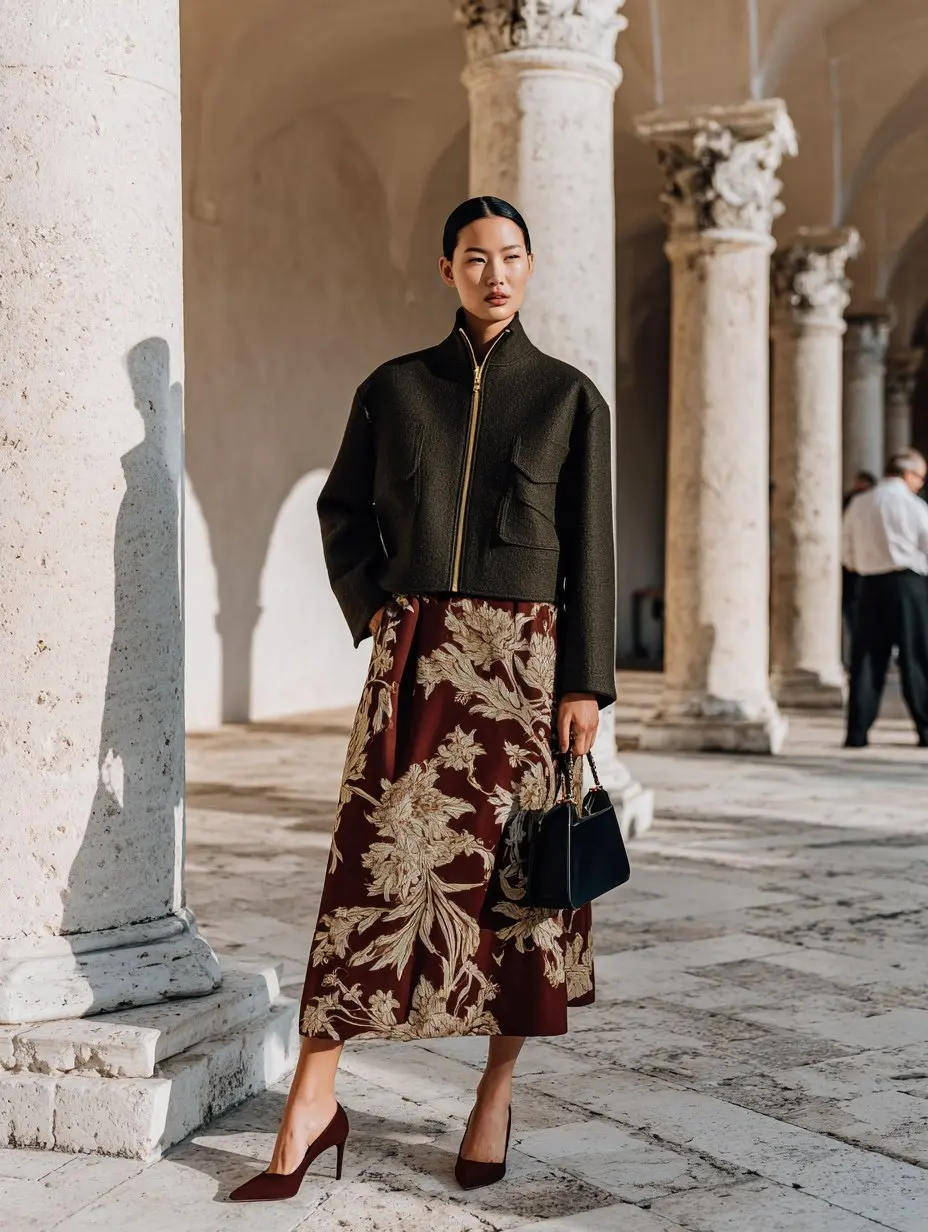 

Mia Muse Women's Skirts Autumn Winter Elegant Edgy 2025 New Floral Long Sleeve A-line Midi Casual Skirts