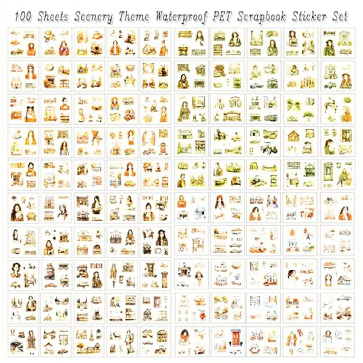 AB06 100 Sheet Autumn Scrapbook Stickers for Scrapbooking Supplies, 100 Sheets Transparent PET Scenery Journal Stickers