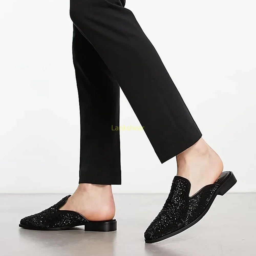 

Crystal Rivet Men's Slippers Sexy Round Toe Thick Heel Mixed Colors Slip On New Arrivals Fashion Shoes