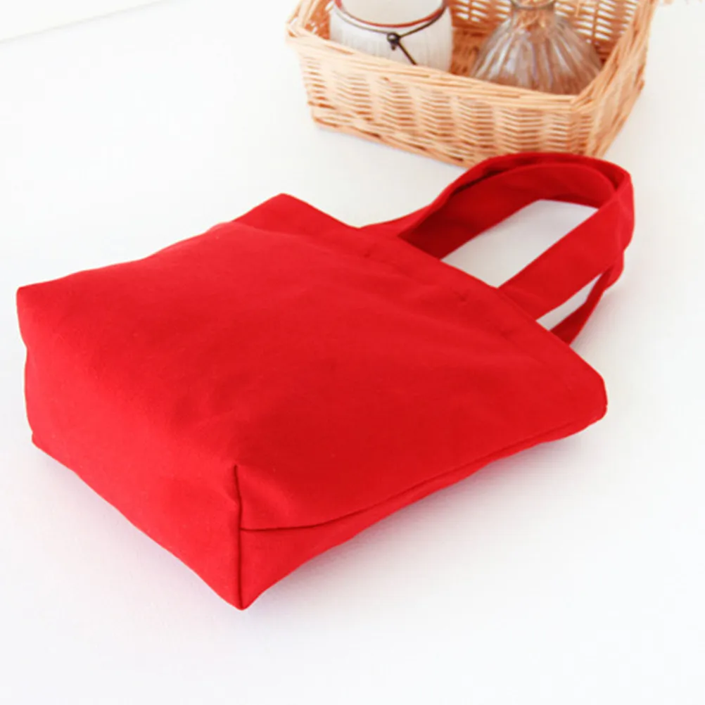 Heavy Duty Canvas Lunch Bag Stylish Simple Design Multipurpose Tote for Lunch Box Cosmetics Groceries Storage Outdoor Picnic Red