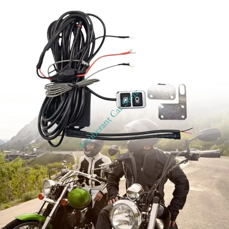Motorcycle Auxiliary Lamp Wiring Harness with Light Inline Switches, 12V 24V Power and Visible Mounting Hardware for Light