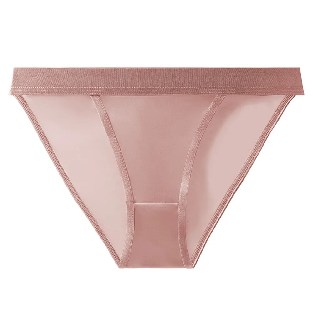 Comfortable Low Waist Satin Silk Briefs Underpants Solid Color Ice Silk Panties Seamless Cotton Crotch Women's Underwear Lady