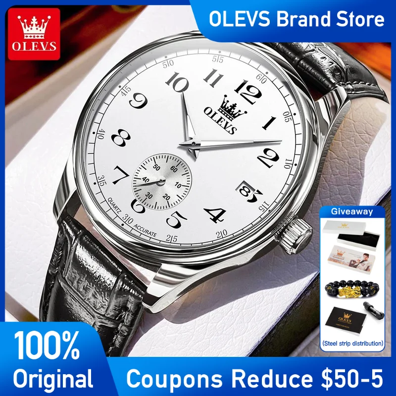 OLEVS 3622 Mens Watch Brand Quartz Watch Leather Strap Waterproof Luminous Moon Phase calendar Men's Wristwatch Top Brand Reloj