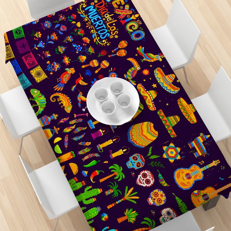 Halloween Celebration Tablecloth - Bright polyester fabric, rectangular shape, suitable for home and kitchen decoration.PMJ