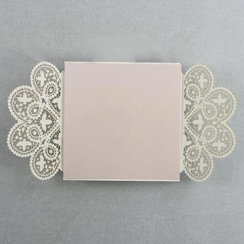 25pcs Customize Print White Lace Wedding Card Laser Floral Invitations for XV Quinceneara Engagement Birthday Baptism, IC134