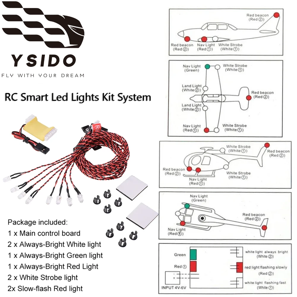Remote Control 8 LED Flashing Bright Light RC Smart Lights Kit System 4-6V for RC Fixed-wing Helicopter Airplane Aircraft Parts
