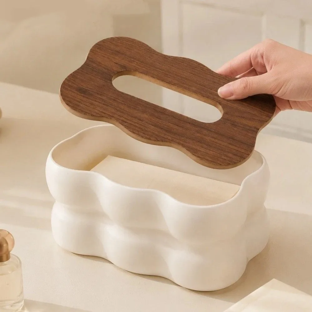 Plastic Cloud Shape Tissue Box Large Capacity Removable Wavy Tissue Dispenser with Cover Paper Storage Holder Office